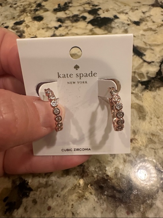kate spade Jewelry - kate spade rose gold-tone hoop cubic zirconia earrings with scalloped edge